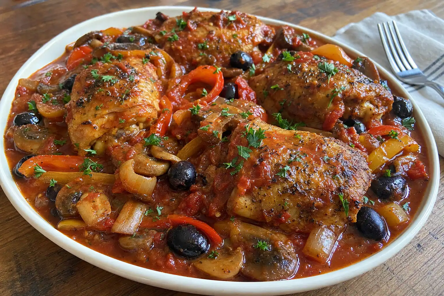 Chicken Cacciatore: chicken cacciatore with boneless thighs — Main Course recipe