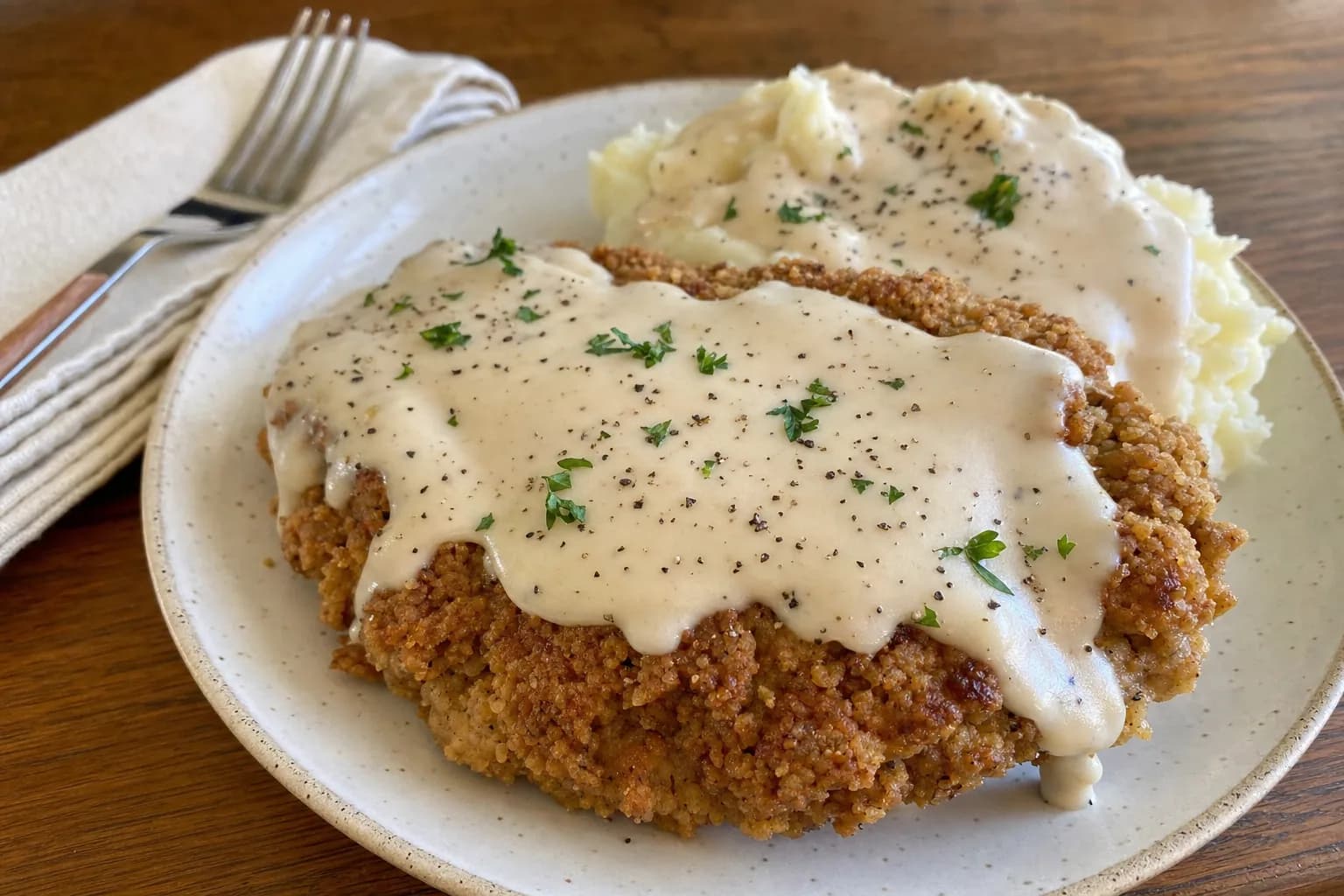 Chicken Fried Steak: chicken fried steak with gravy — Dinner recipe | Afoodrink