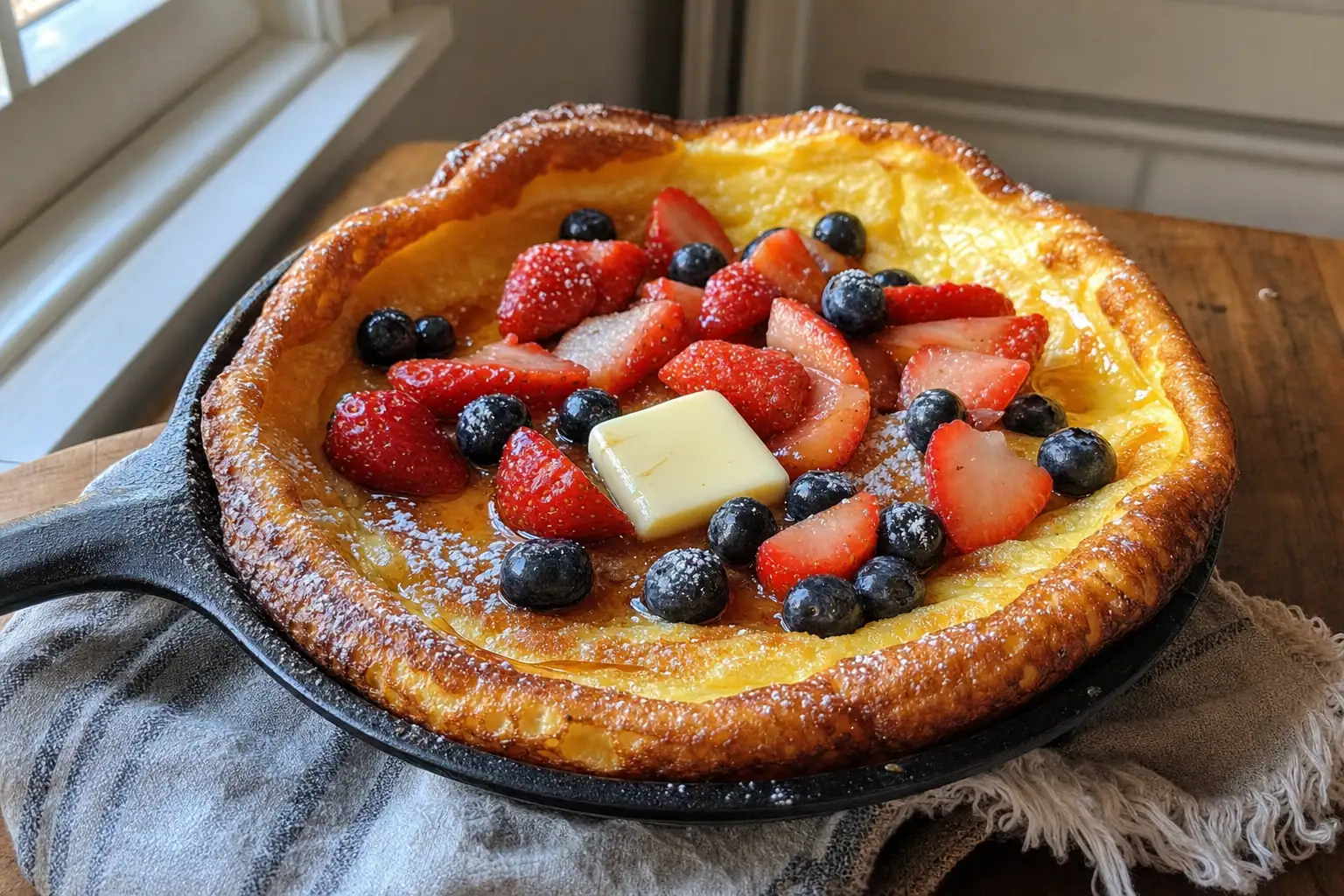 Dutch Baby Pancake: oven baked pancake in cast iron skillet — Breakfast recipe | Afoodrink