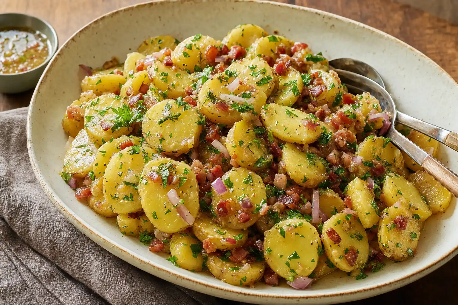 German Potato Salad: warm german potato salad with bacon — Salads & sides recipe | Afoodrink