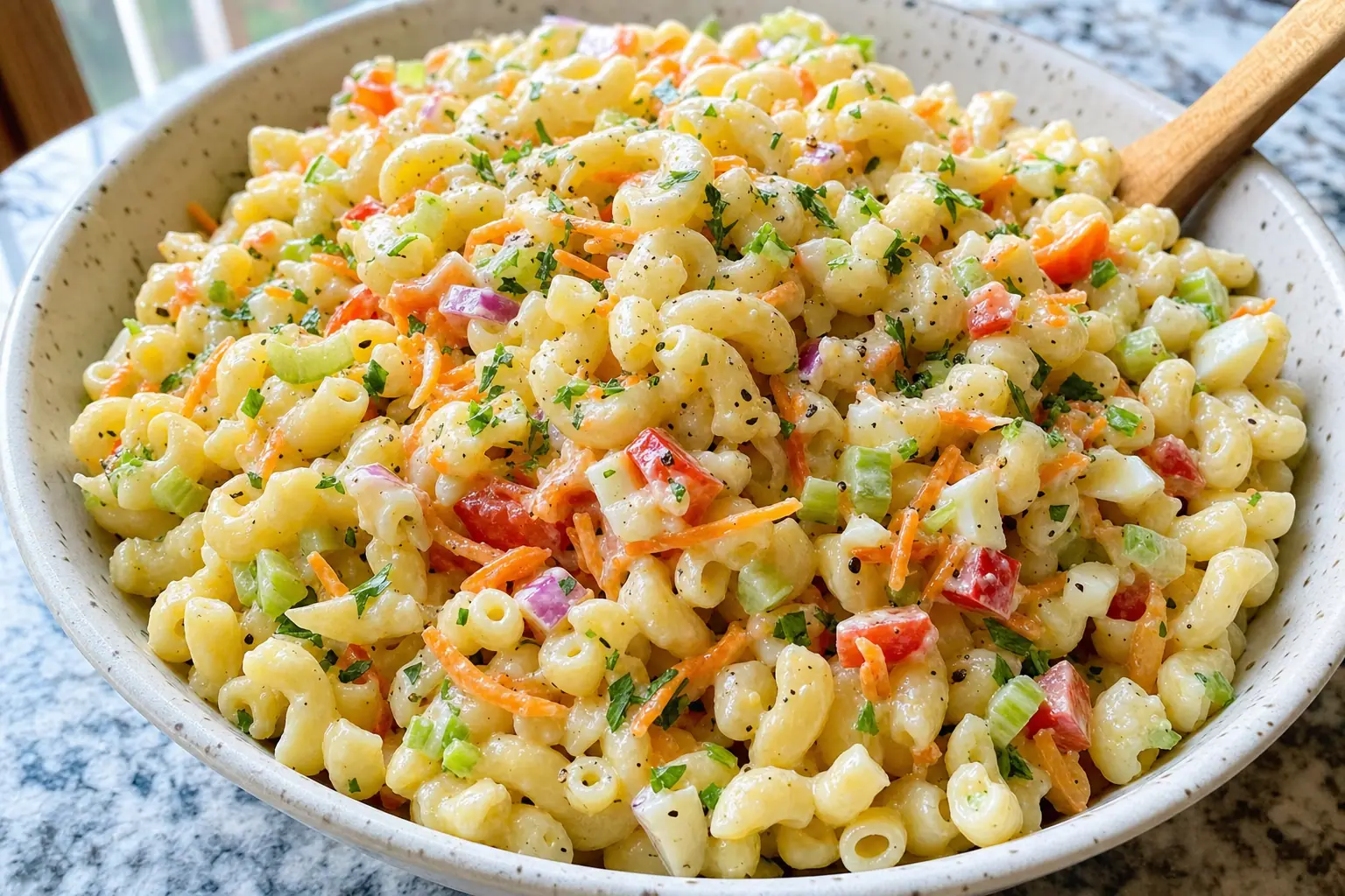 Classic Macaroni Salad: creamy macaroni salad with pickles — Salads & sides recipe | Afoodrink