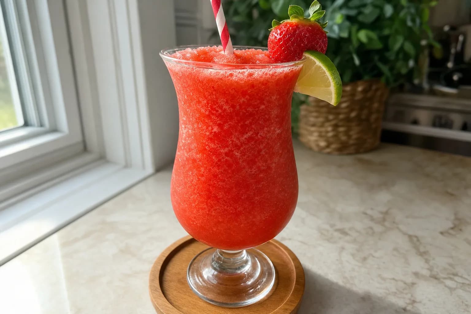 Strawberry Daiquiri: blended strawberry daiquiri with rum — Drinks recipe | Afoodrink